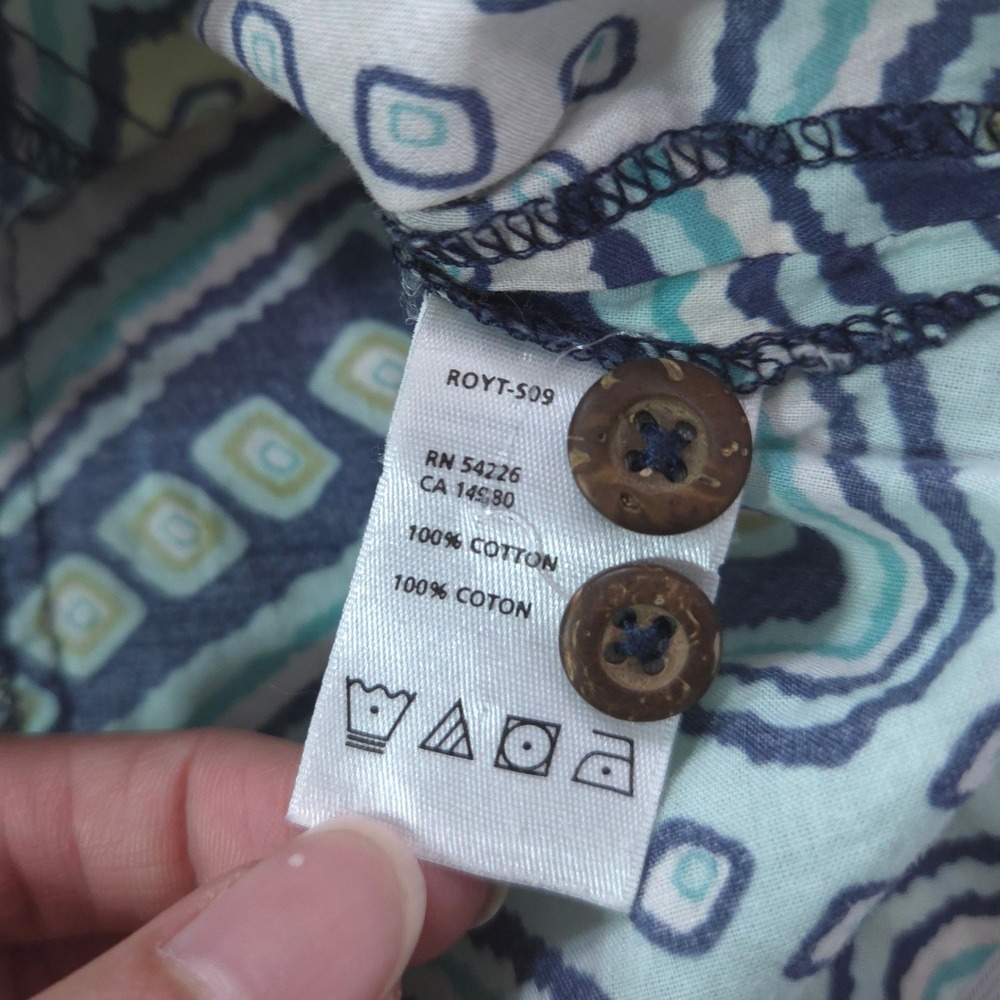 Royal Robbins Chevron Sleeveless Button Down Shirt Womens S Blue Green Coastal - Picture 7 of 9